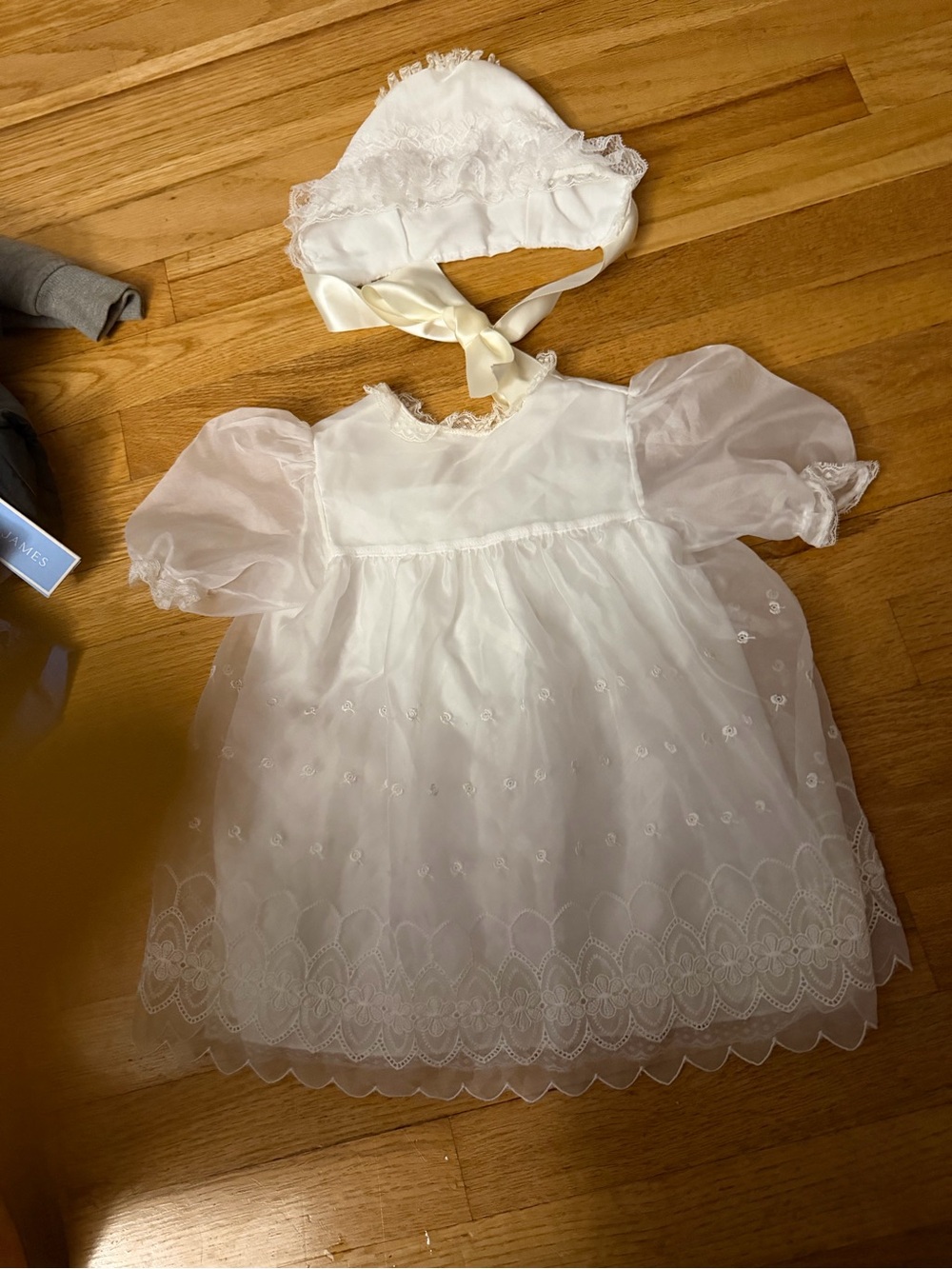 White Lace Infant Dress with Bonnet